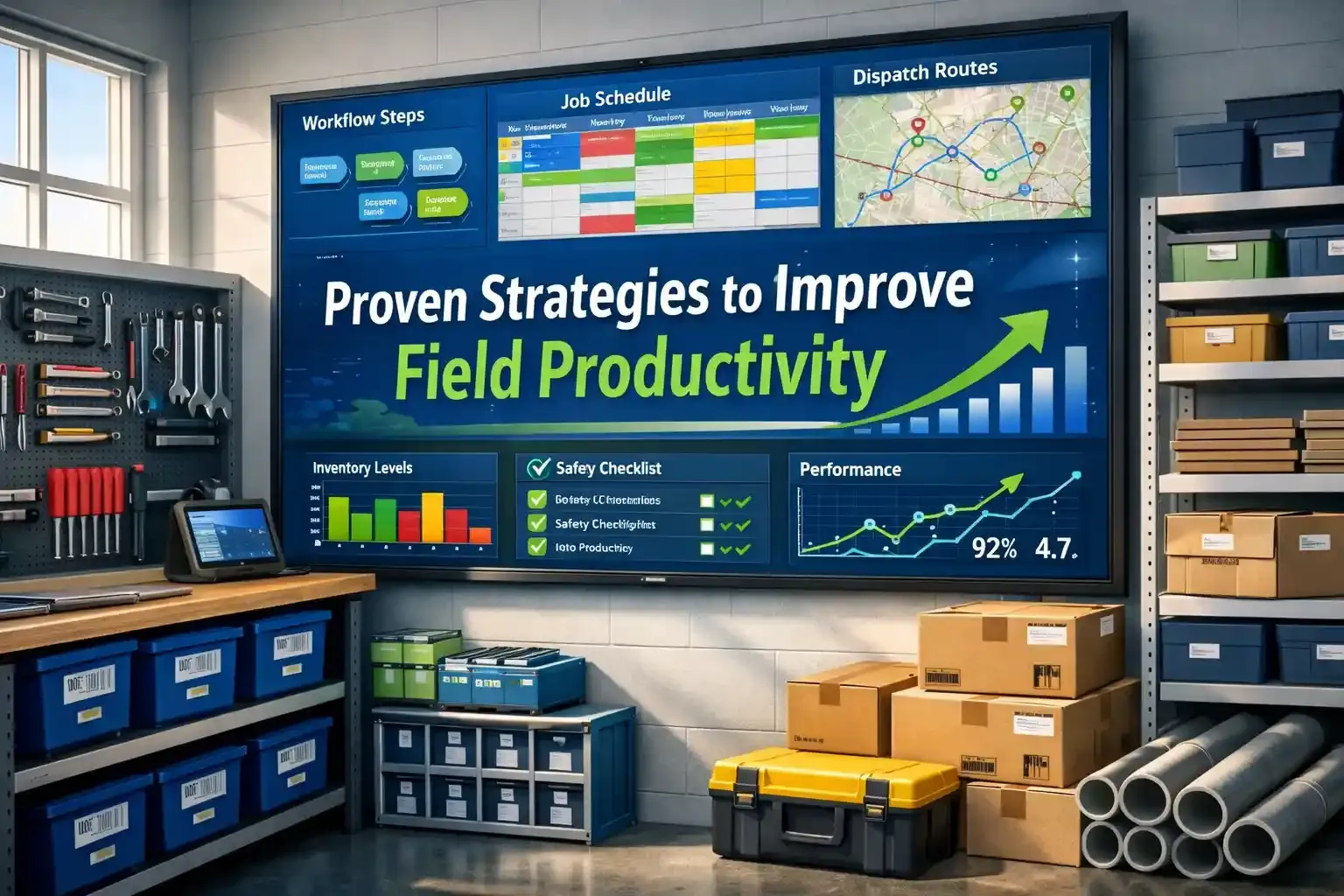 Modern field operations workspace with digital productivity dashboard